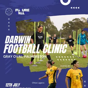 Future Ballers, we are heading to Darwin! Our football clinic at Gray Oval, Palmerston is set for July 12 and it is going to be HUGE! 
Expect expert coaching, high-energy drills, and loads of fun on and off the pitch. Don't miss your chance to train like a Matilda.
Spots are limited, so register now!